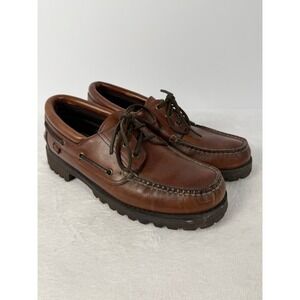 Sebago Docksides Vibram Sole Boat Shoes Brown Leather Men's 10.5M